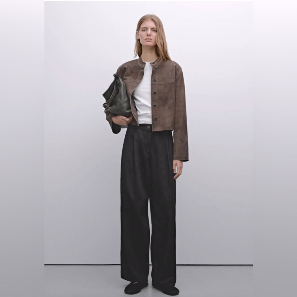 Massimo Dutti Women’s 4 Flowy Cotton Blend Black Trousers, Wide Leg. NWT